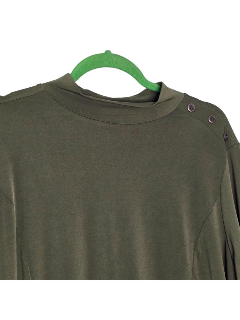 Susan Graver Olive Green Asymmetrical Plus Size 1X Button Top - Picture 5 of 6